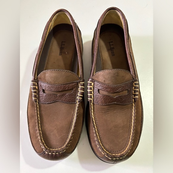 L.L. Bean Allagash Leather Penny Loafers in Bean Boot Brown/Suede 7.5 - Picture 4 of 9